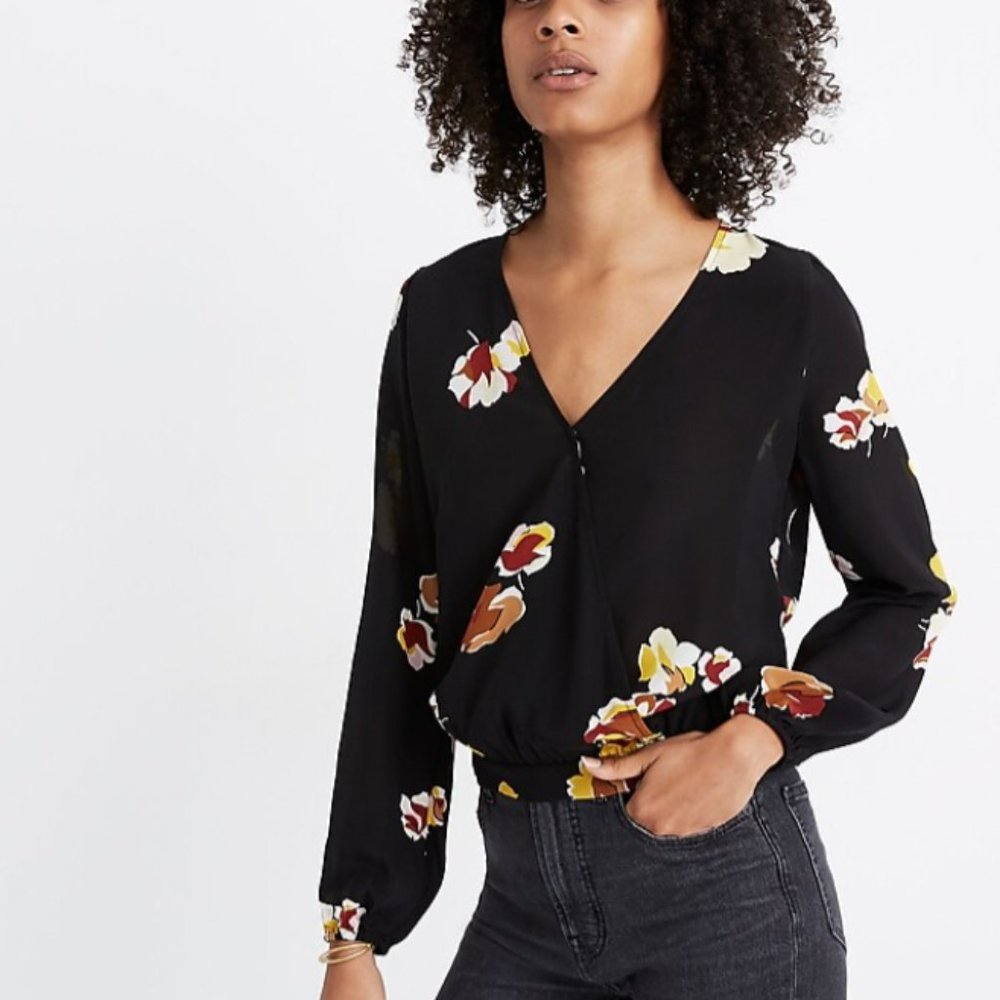 Madewell Floral Silk Wrap Top